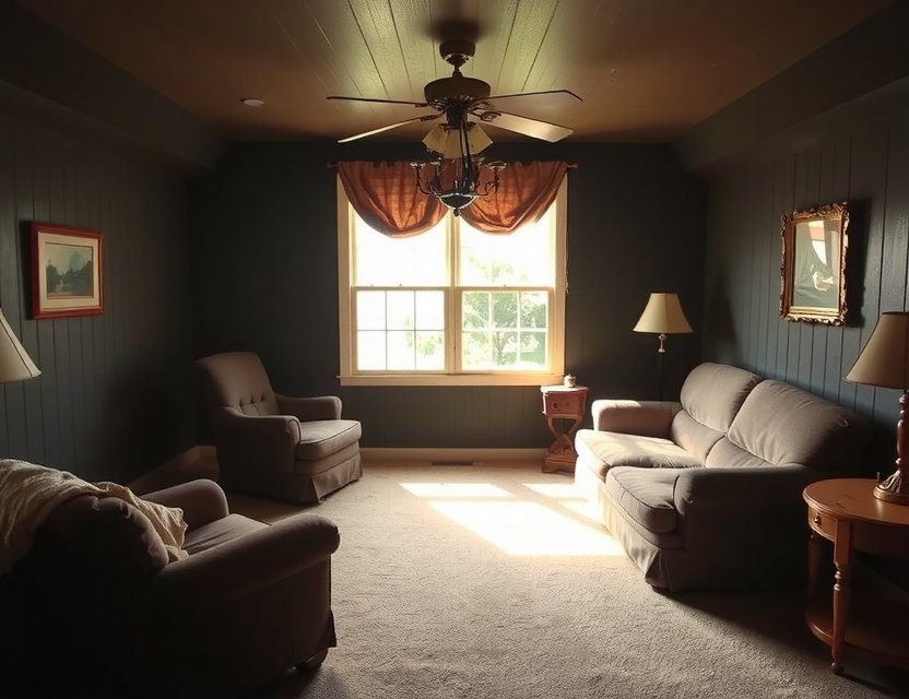 Before: Dated living room in Spanish home